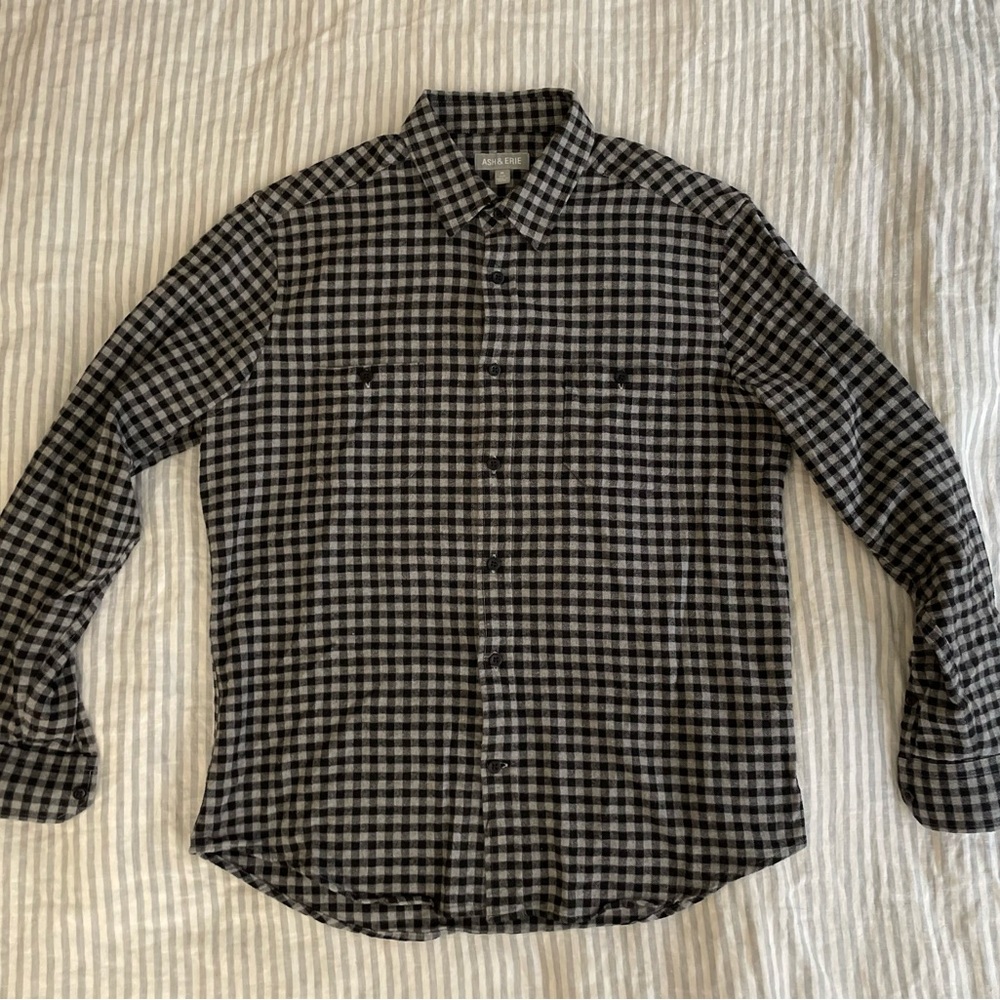 Ash & Erie M Slim Flannel Shirt - Black and Gray Plaid